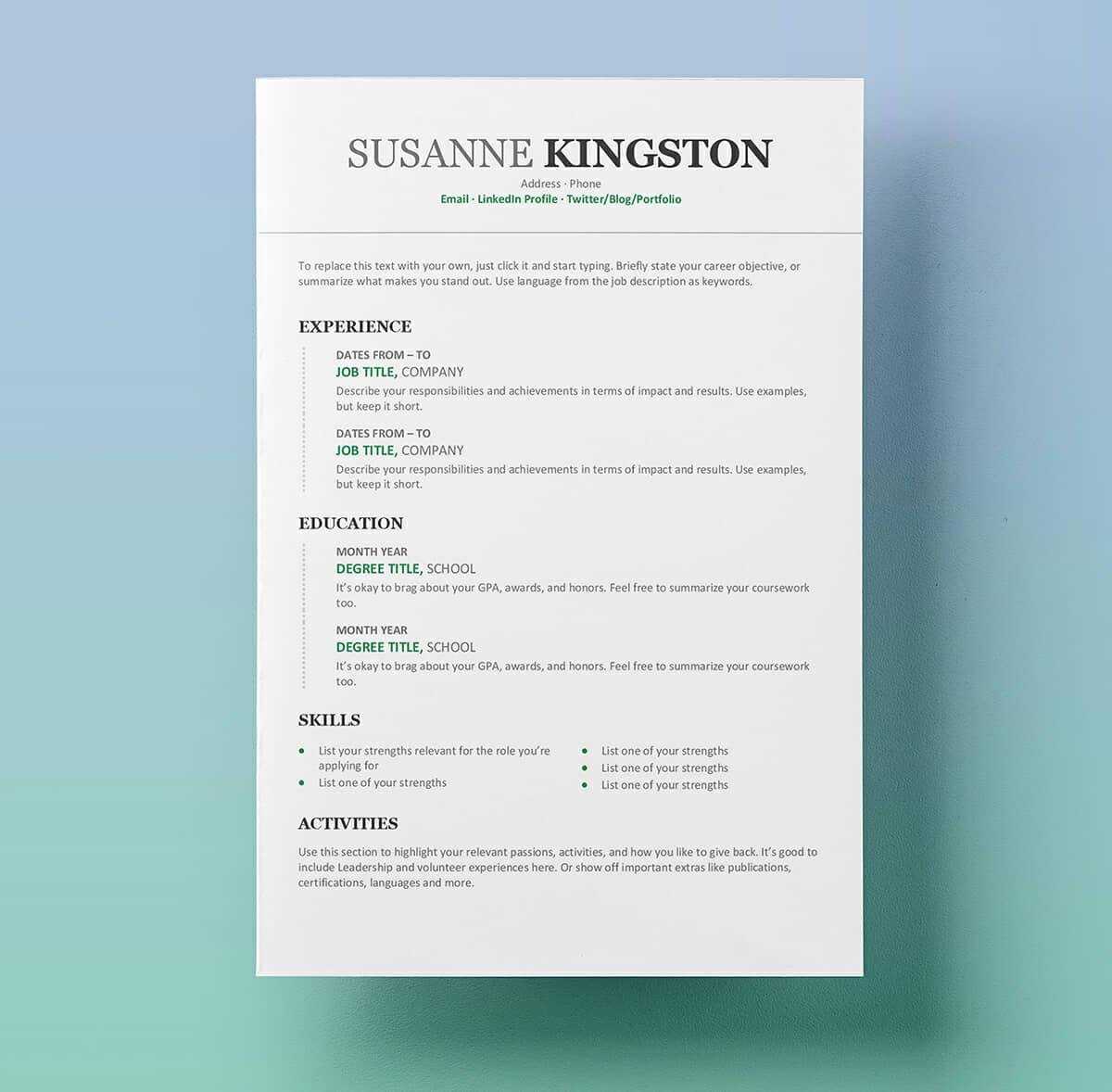 Free Word Resume Templates Microsoft Word – Calep.midnightpig.co Intended For Free Resume Template Microsoft Word