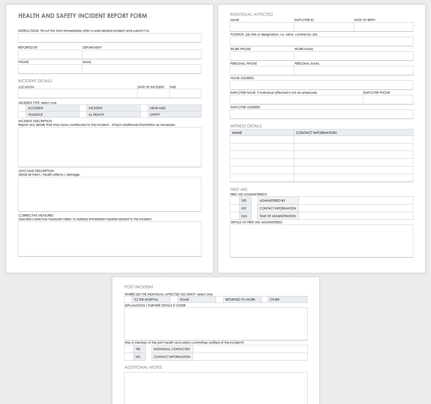 Free Workplace Accident Report Templates | Smartsheet In Incident Report Form Template Word