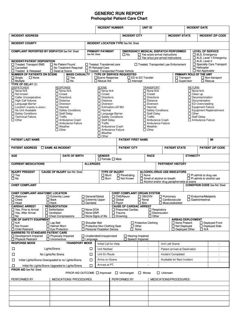 Generic Run – Fill Online, Printable, Fillable, Blank Inside Patient Care Report Template