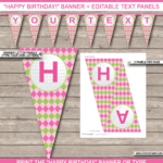 Golf Birthday Party Banner Template – Pink & Green For Diy Birthday Banner Template