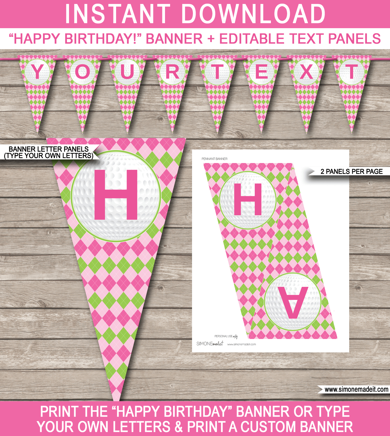 Golf Birthday Party Banner Template – Pink & Green For Diy Birthday Banner Template