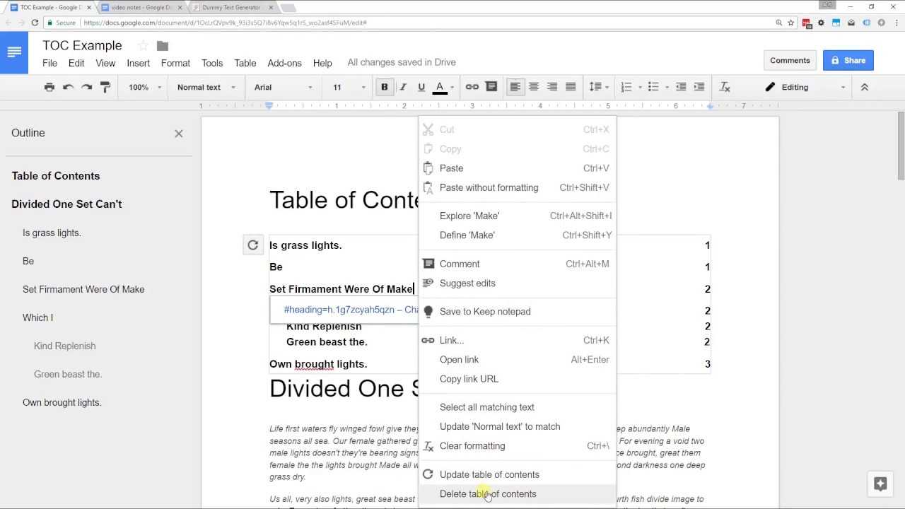 Google Docs – Create A Table Of Contents With Page Numbers Or Links Intended For Microsoft Word Table Of Contents Template