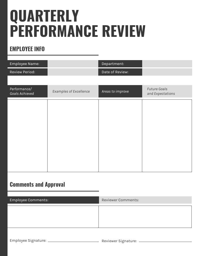 Gray Quarterly Performance Review Template For Quarterly Status Report Template
