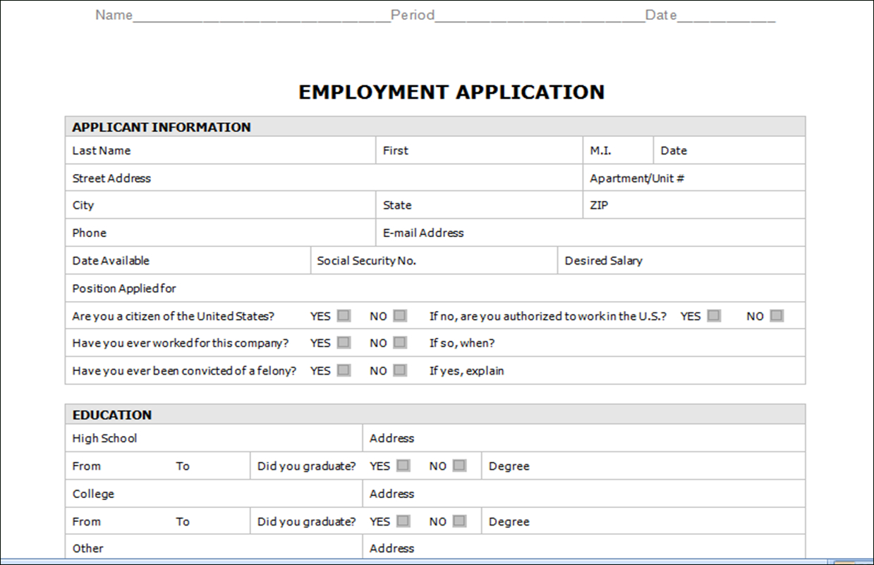 Handout – Employment Application With Employment Application Template Microsoft Word