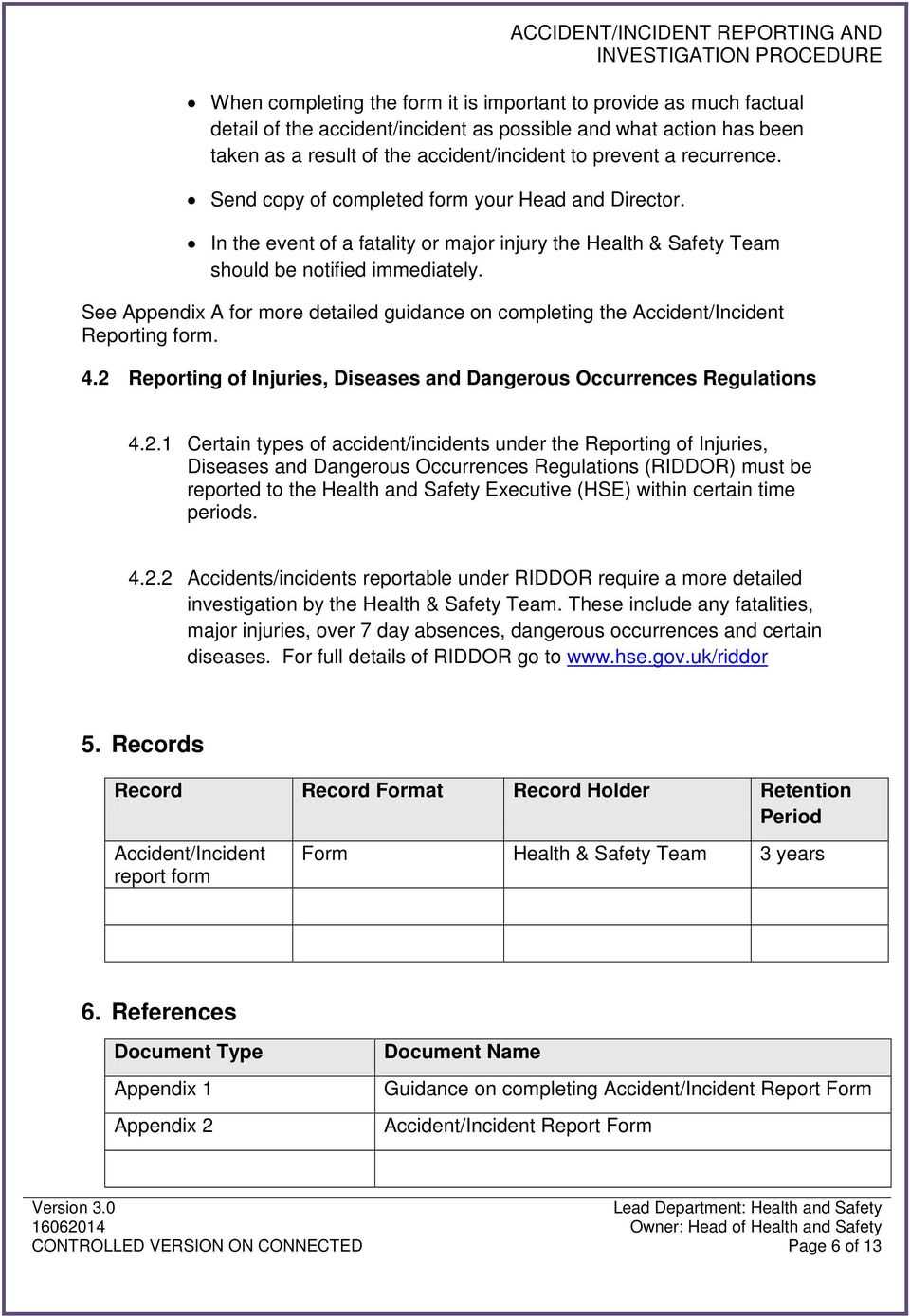Health And Safety Accident/incident Reporting And Pertaining To Health And Safety Incident Report Form Template