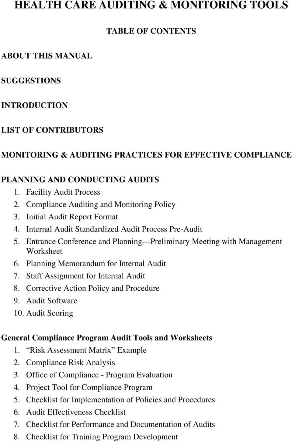 Health Care Auditing & Monitoring Tools – Pdf Free Download Within Compliance Monitoring Report Template