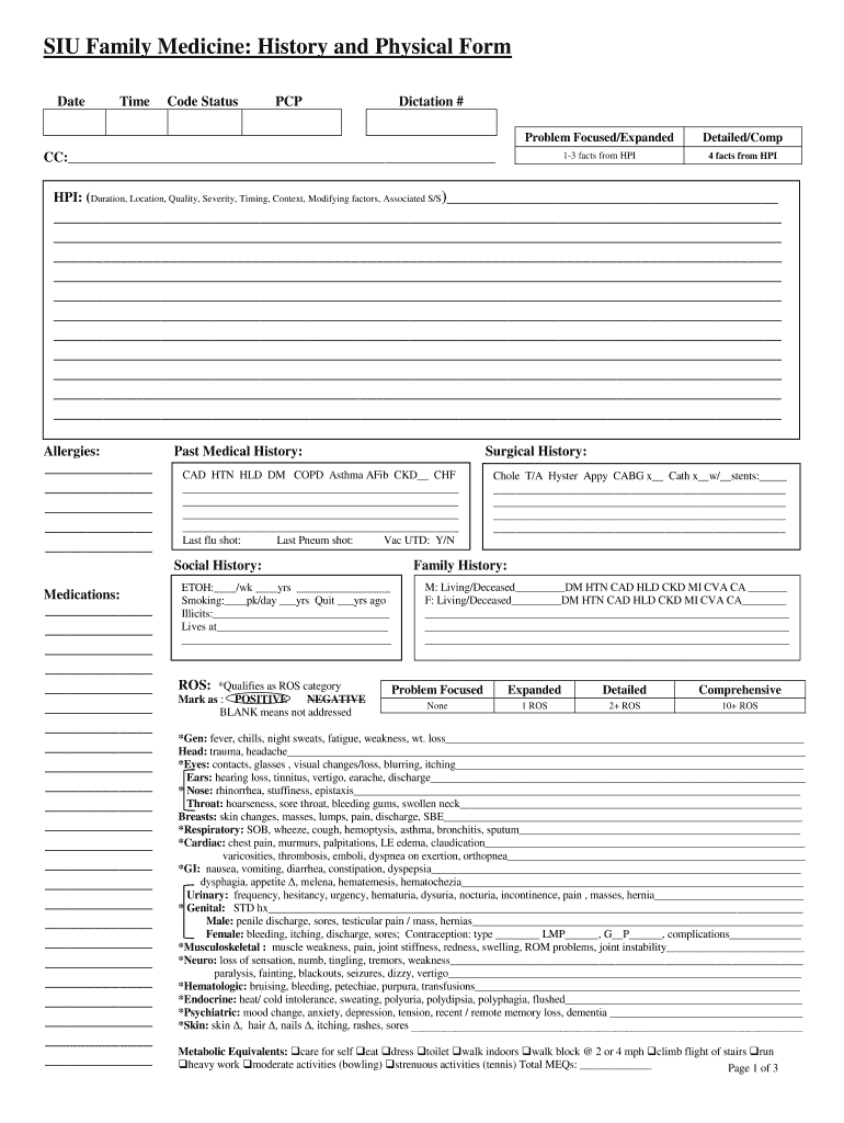 History And Physical Template – Fill Online, Printable Throughout History And Physical Template Word