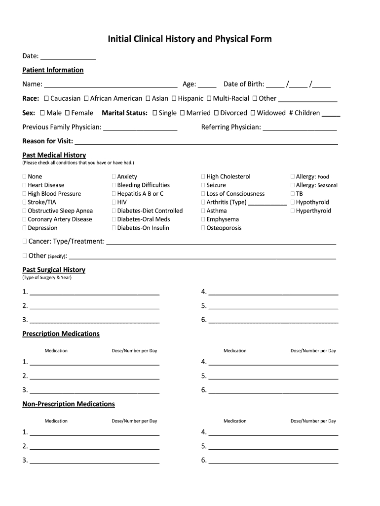 History And Physical Template – Fill Online, Printable With Regard To Medical History Template Word