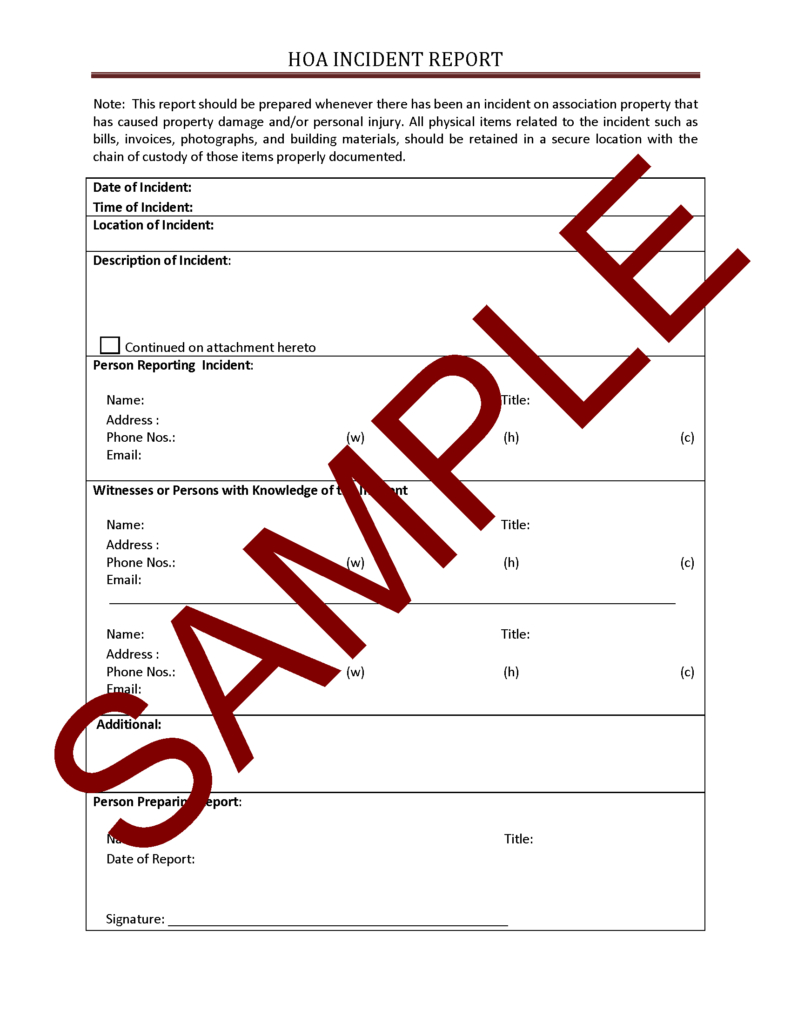 Hoa Incident Report – Hoa Member Services Intended For Insurance Incident Report Template