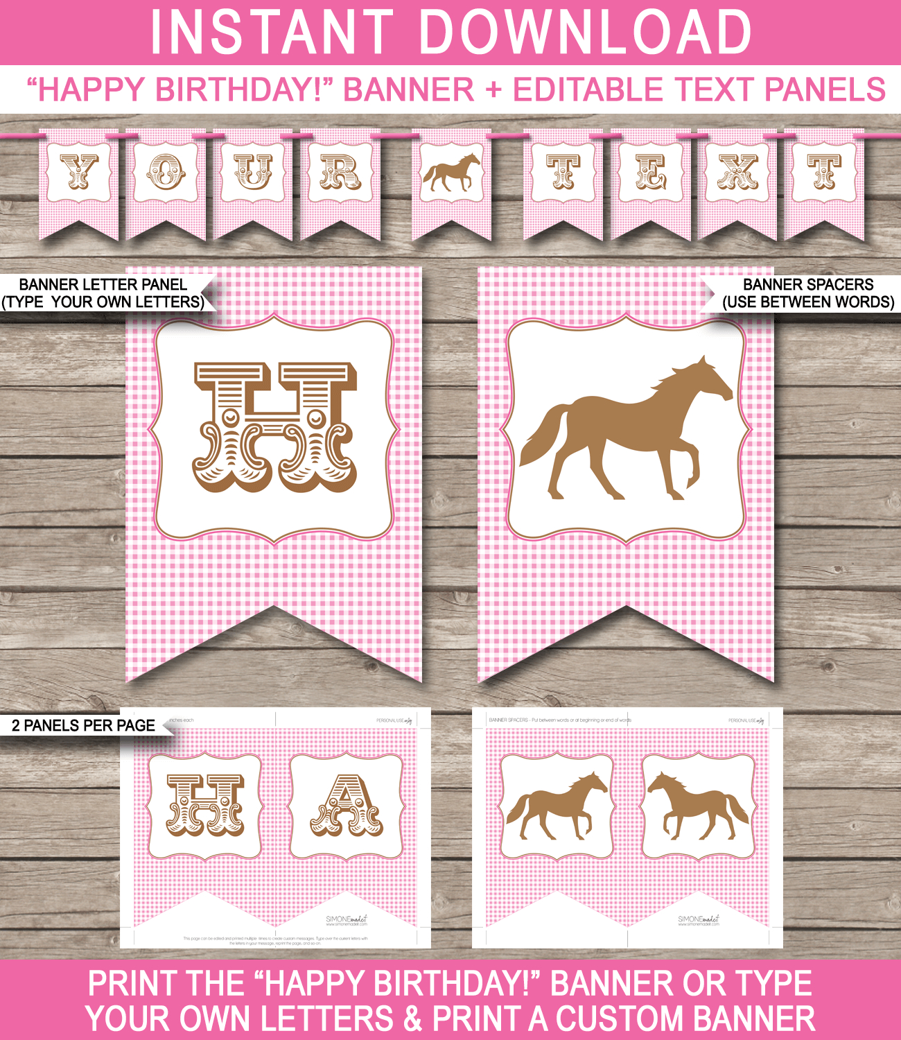 Horse Or Pony Party Banner Template – Pink Within Diy Party Banner Template