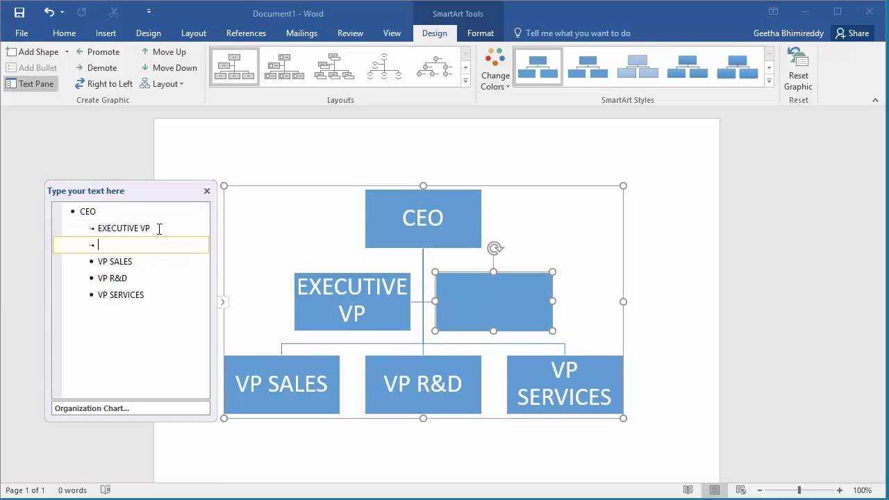 How To Create An Organization Chart In Word 2016 Inside Org Chart Word Template