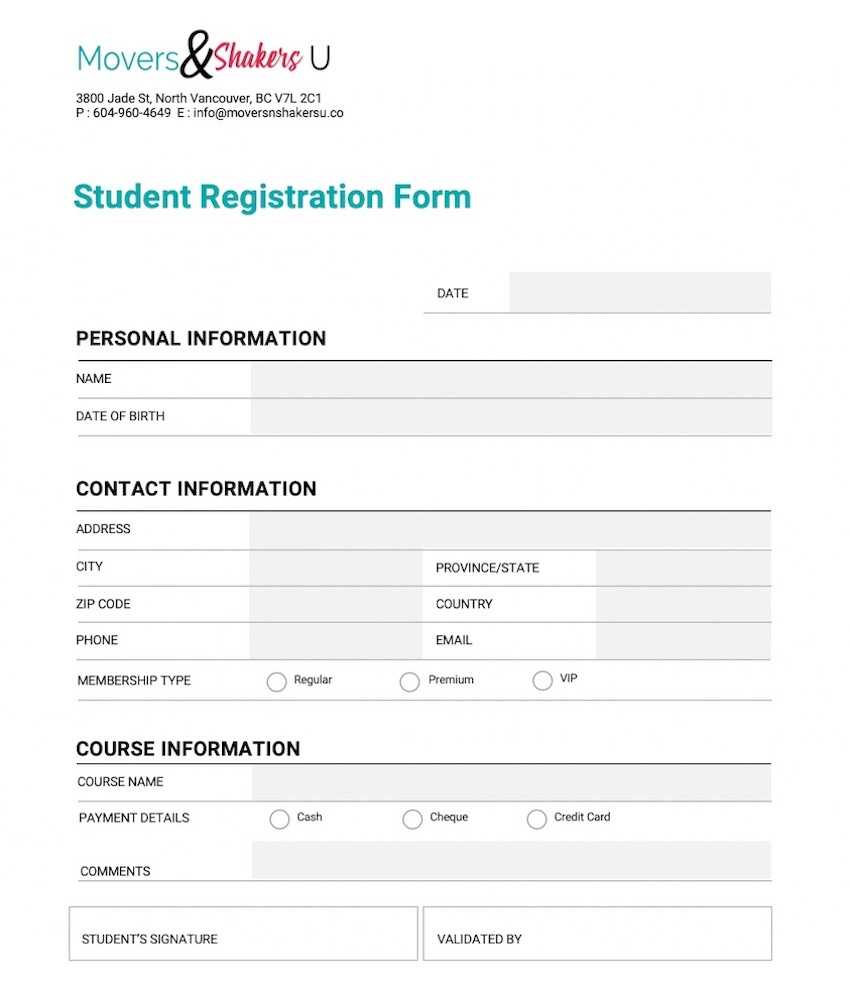 How To Customize A Registration Form Template Using In School Registration Form Template Word