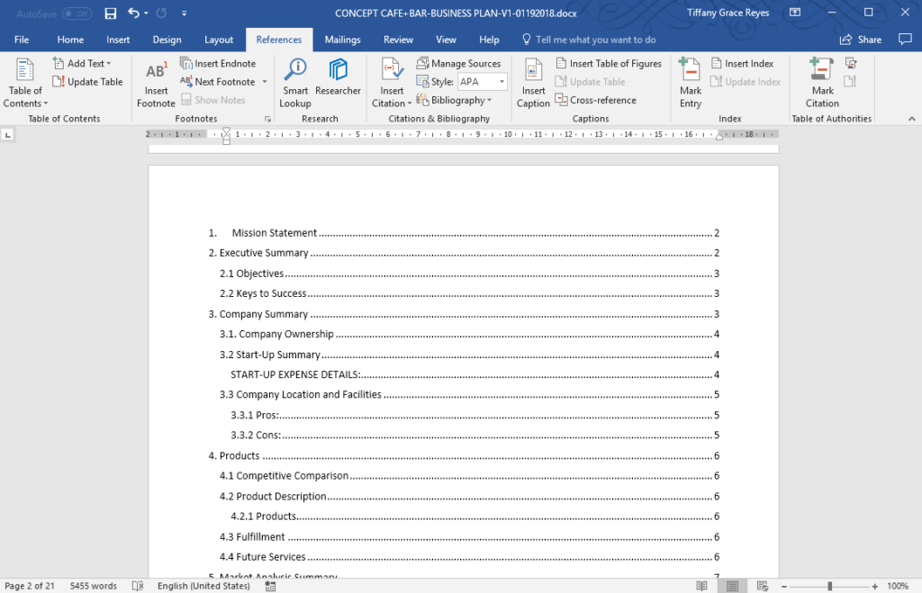 Microsoft Word Table Of Contents Template