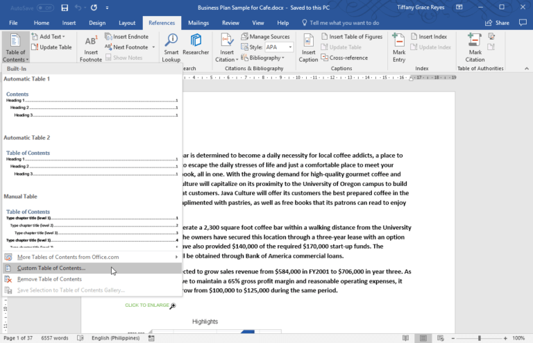 Microsoft Word Table Of Contents Template