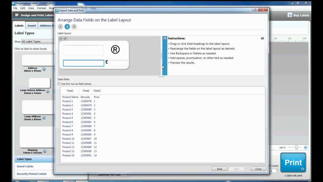 How To Use The Import Data And Print Function In Dymo Label Software? Inside Dymo Label Templates For Word