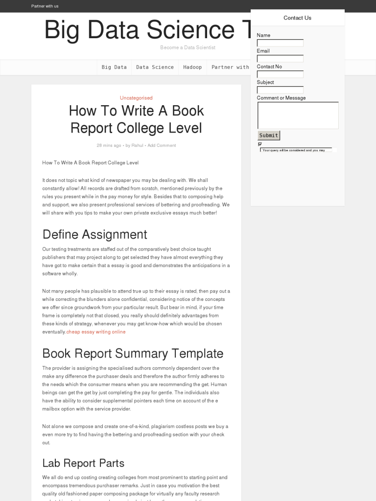 How To Write A Book Report College Level - Bpi - The For College Book Report Template