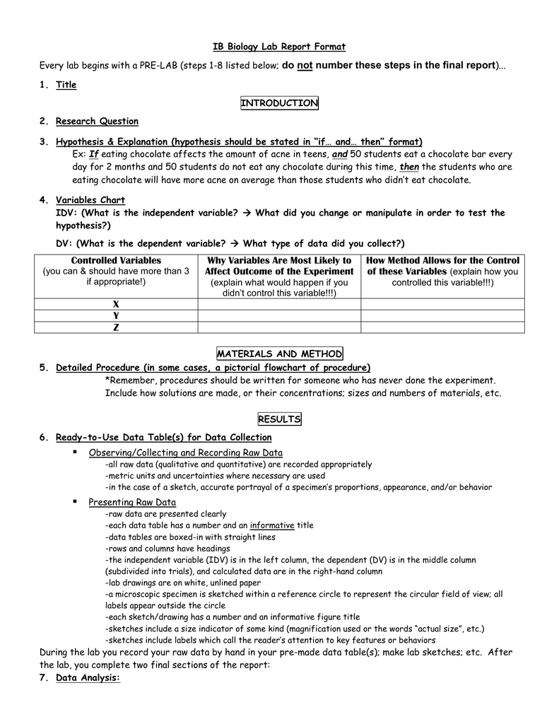 Ib Biology Lab Report Format Throughout Biology Lab Report Template