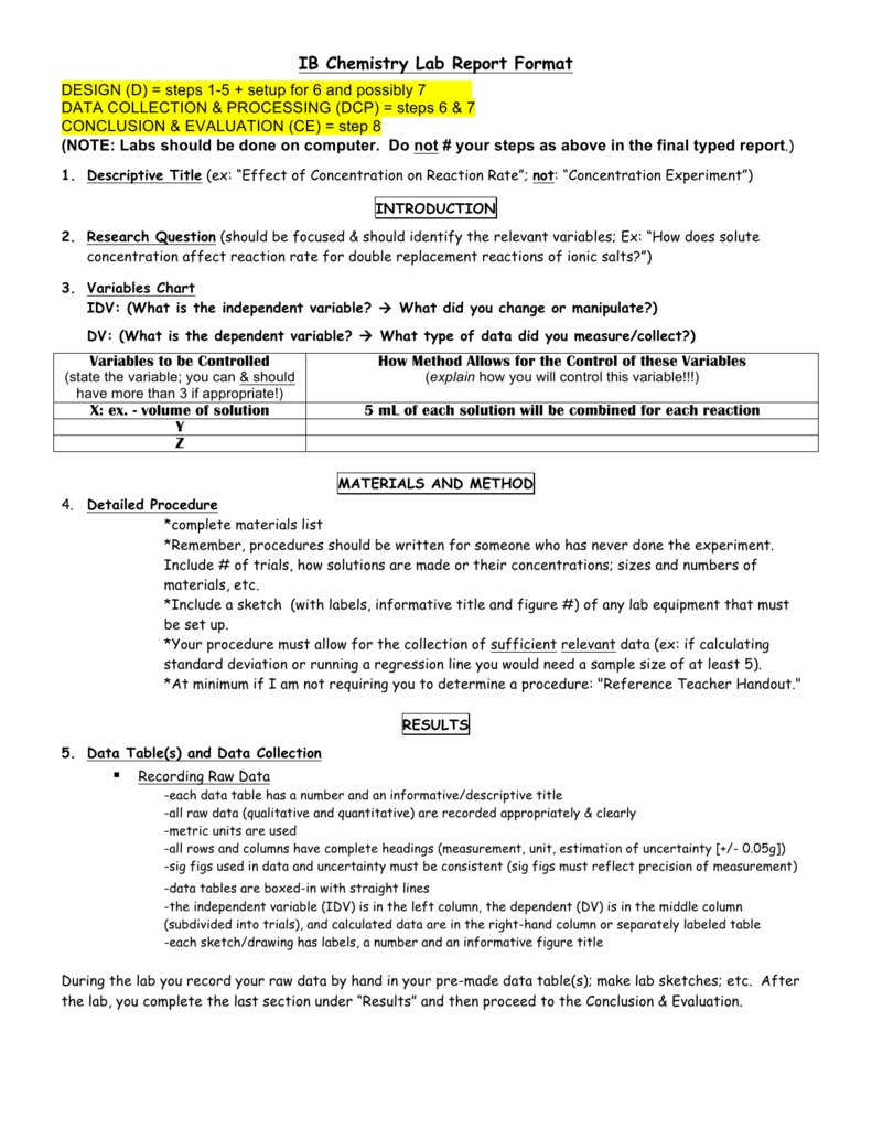 Ib Chemistry Lab Report Format Intended For Chemistry Lab Report Template