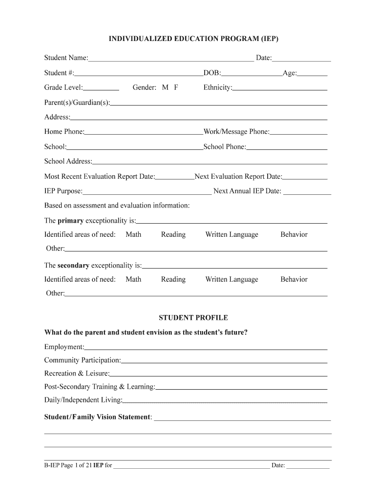 Iep Pdffiller Form – Fill Online, Printable, Fillable, Blank Within Blank Iep Template