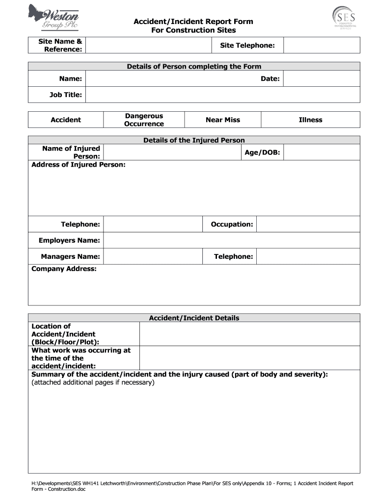 Incident And Accident Report Forms – Dalep.midnightpig.co For Construction Accident Report Template