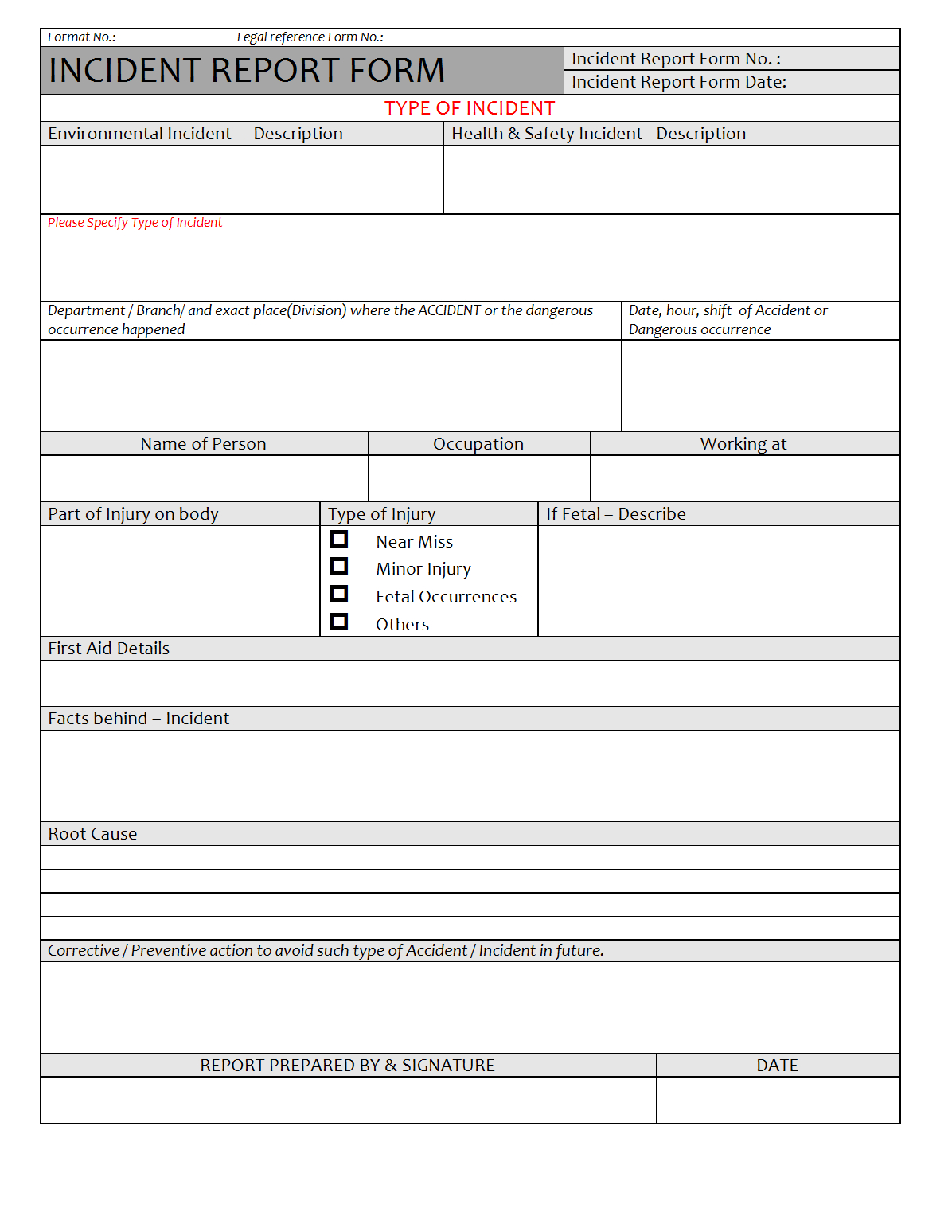 Incident Report Form – Pertaining To Incident Report Form Template Word