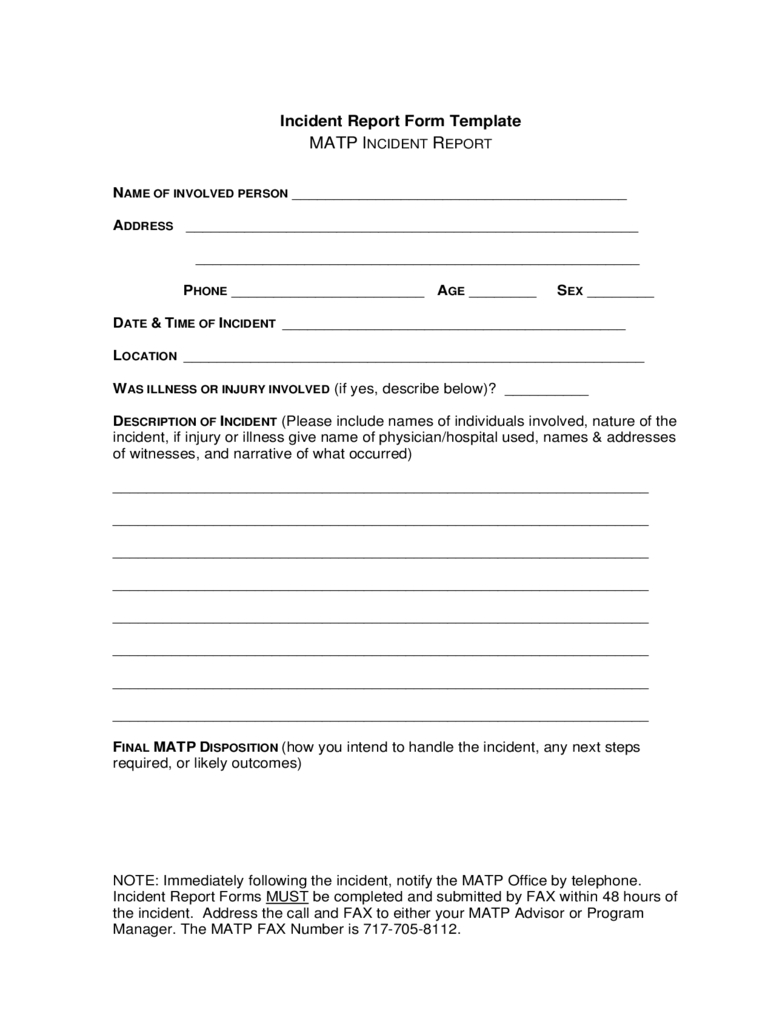 Incident Report Form Template Free Download Inside Incident Report Form Template Doc