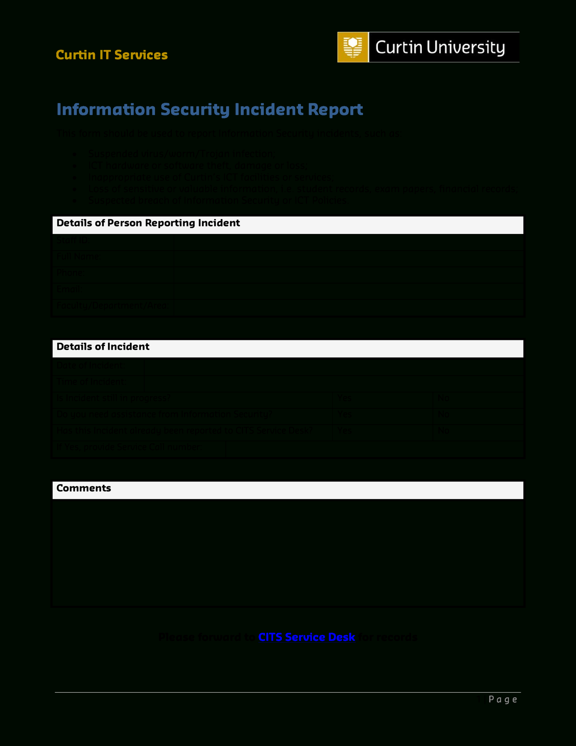 Incident Report It – Dalep.midnightpig.co For It Incident Report Template