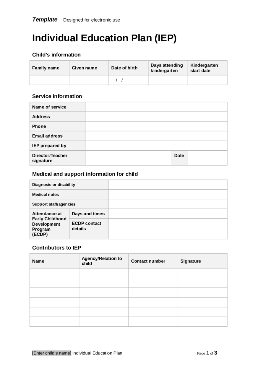 Individual Education Plan (Iep): Template – Edit, Fill, Sign For Blank Iep Template
