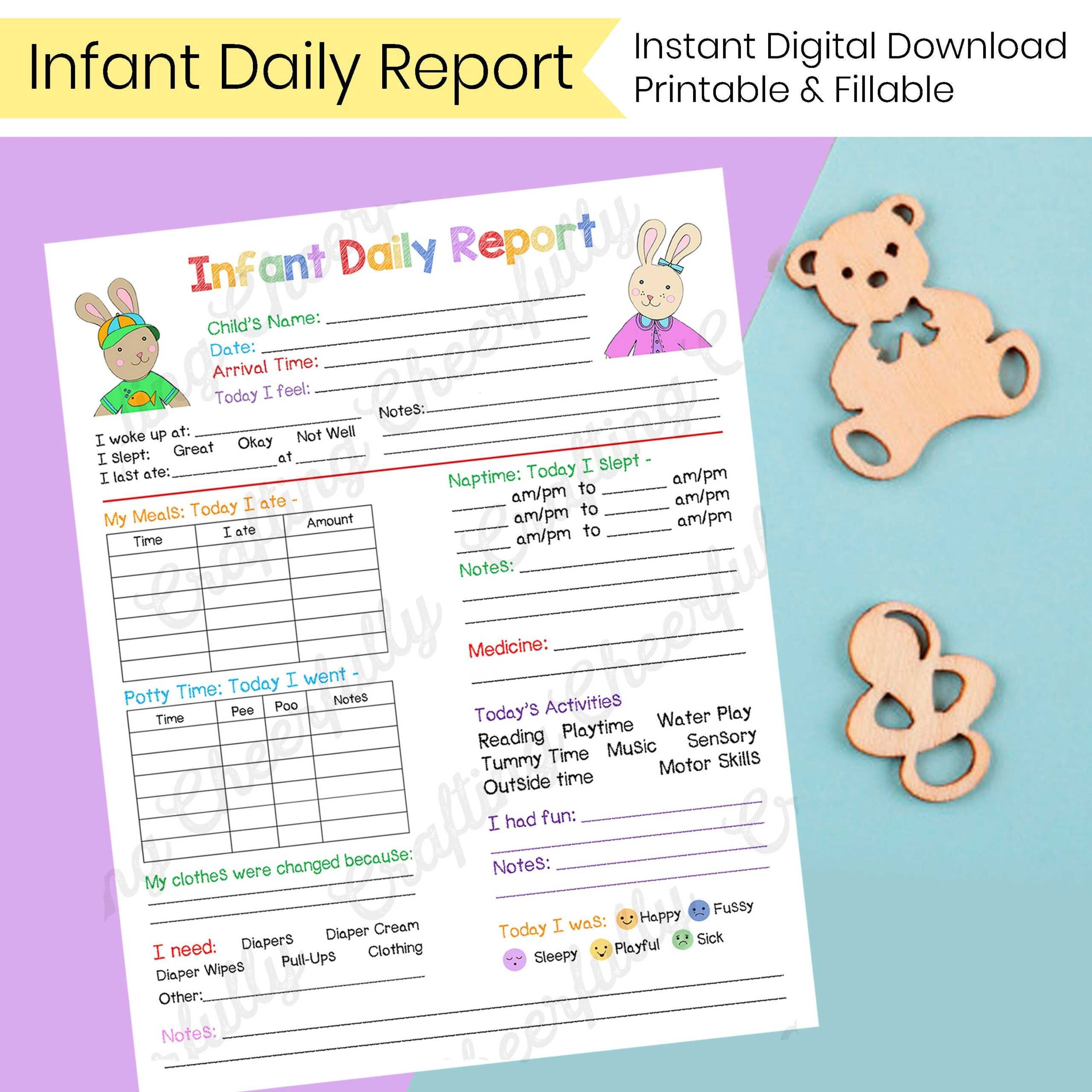 Infant Daily Report – In Home Preschool, Daycare, Nanny Log Regarding Daycare Infant Daily Report Template