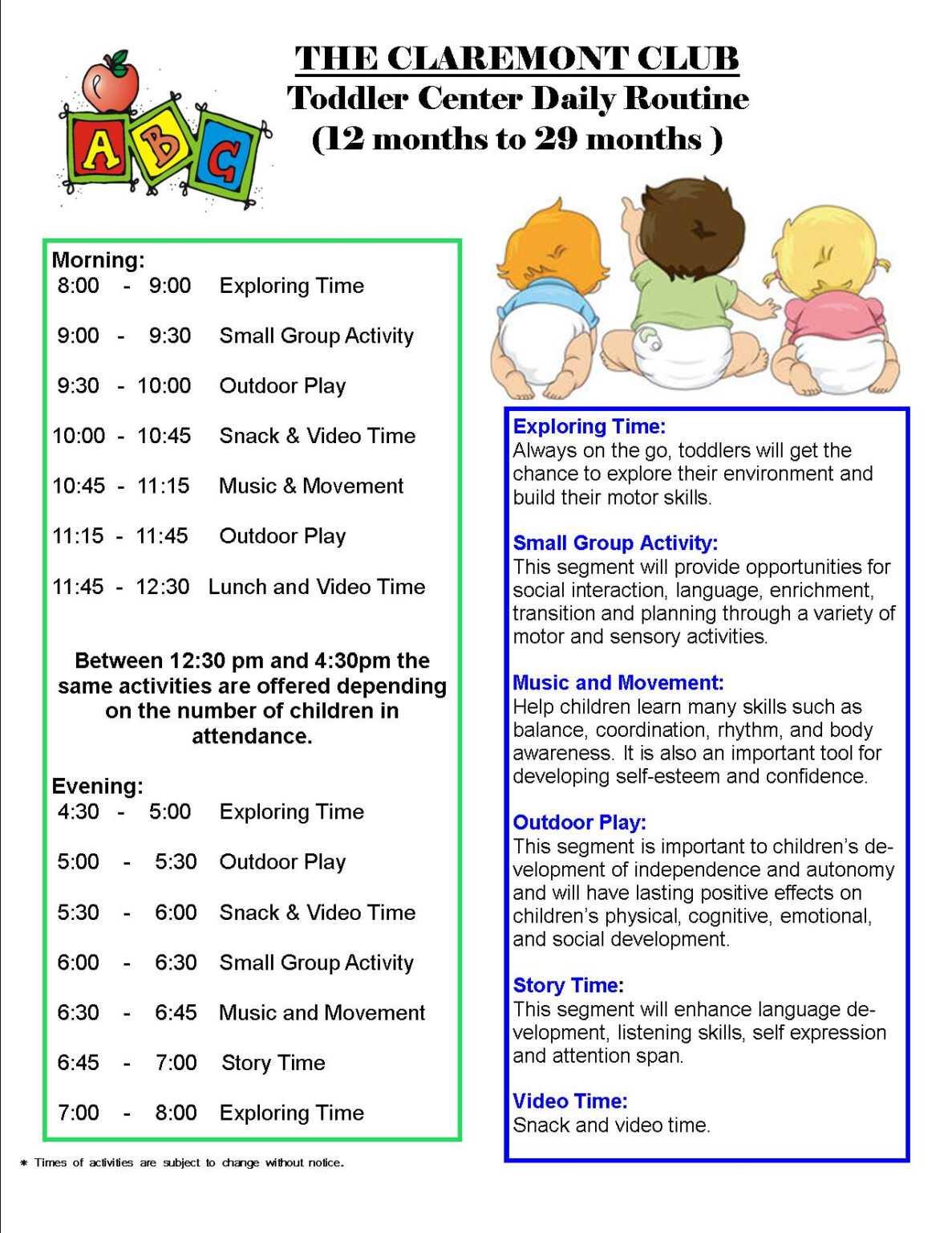 infant daily schedule pass