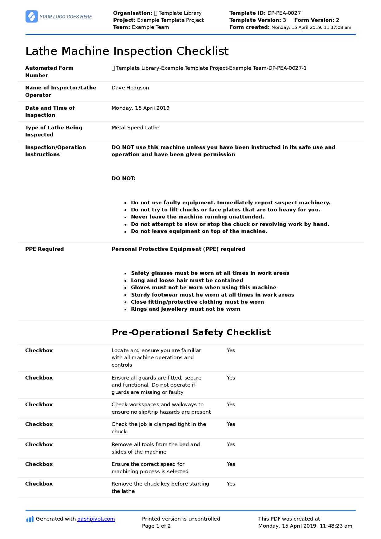 Inspection Spreadsheet Template Great Machine Shop Report Throughout Machine Shop Inspection Report Template