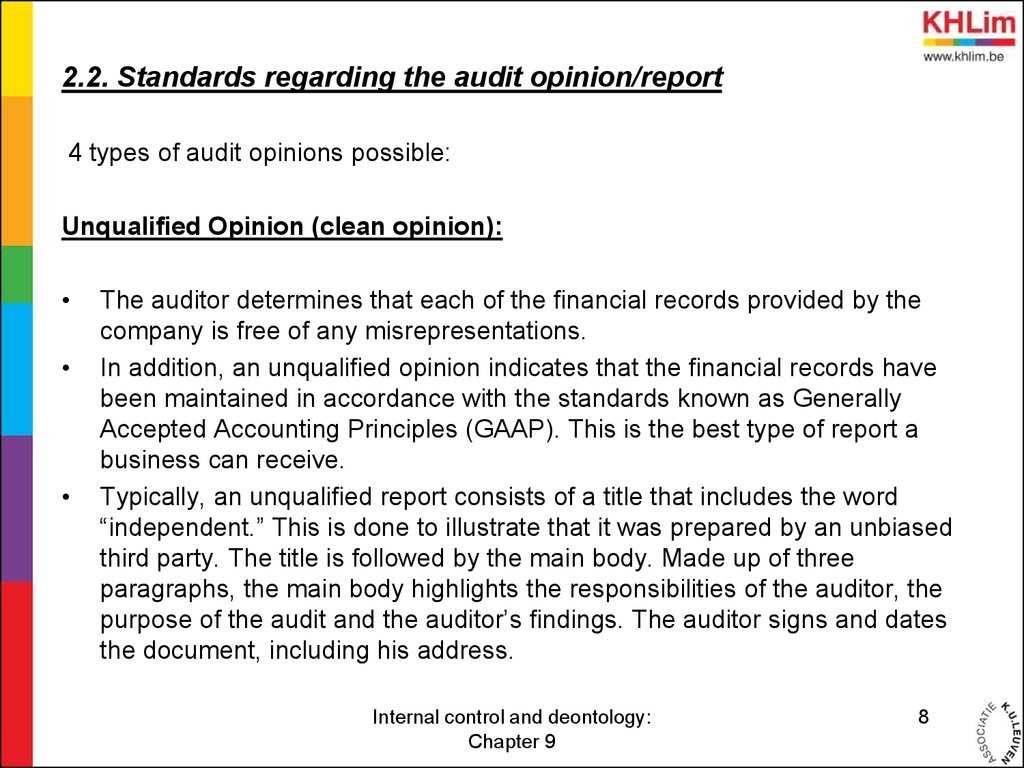 Internal Control And Deontology – Chapter 9 External Audit With Regard To Internal Control Audit Report Template