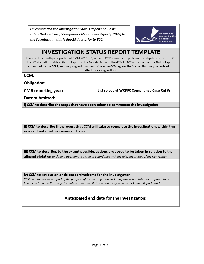 Investigation Status | Templates At Allbusinesstemplates With Regard To Compliance Monitoring Report Template