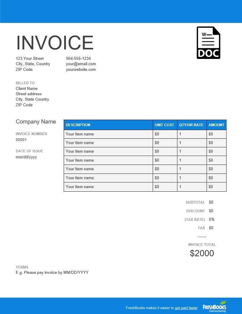 Invoice Template | Create And Send Free Invoices Instantly Within Web Design Invoice Template Word