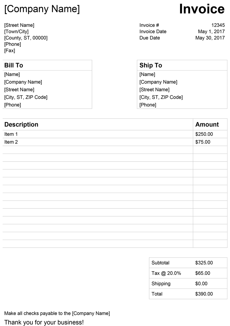 Invoice Template For Word - Free Simple Invoice Throughout Microsoft Office Word Invoice Template