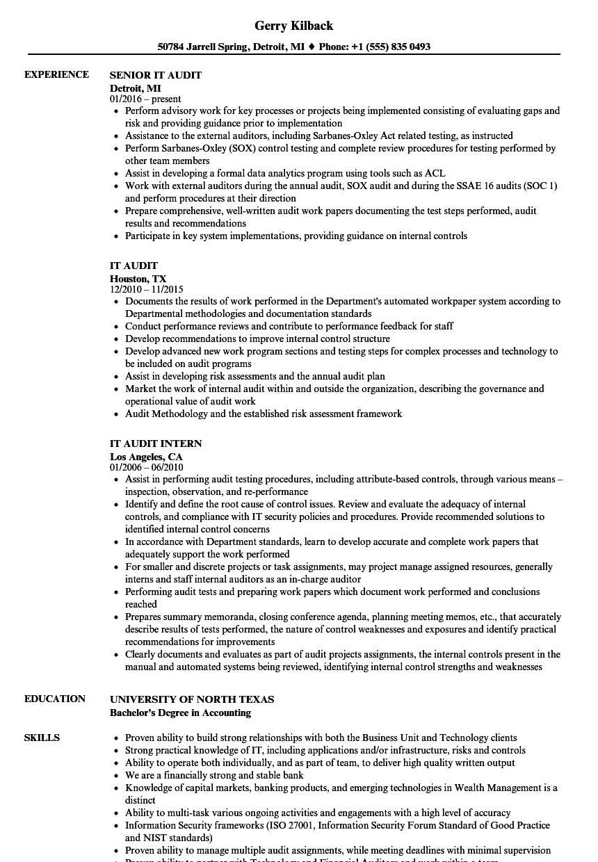 It Audit Resume Samples | Velvet Jobs In Ssae 16 Report Template