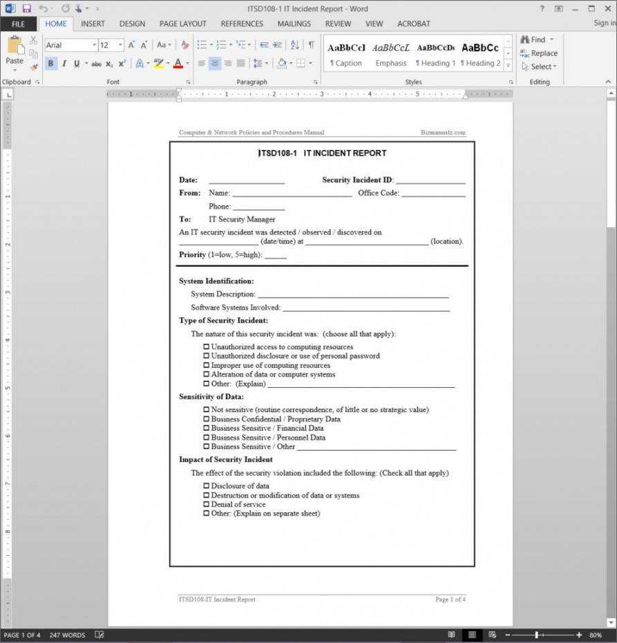 It Incident Report Template Information Technology Incident In Template For Information Report