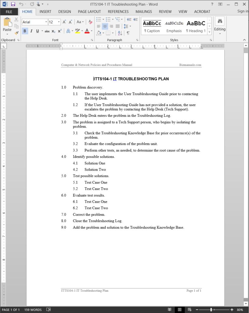 It Troubleshooting Plan Template | Itts104 1 With Software Problem Report Template