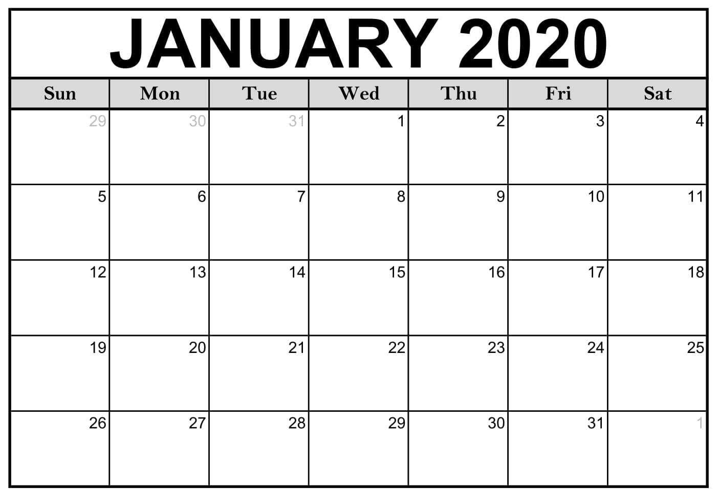 January Printable Calendar 2020 – Blank Templates – 2020 Regarding Blank Activity Calendar Template