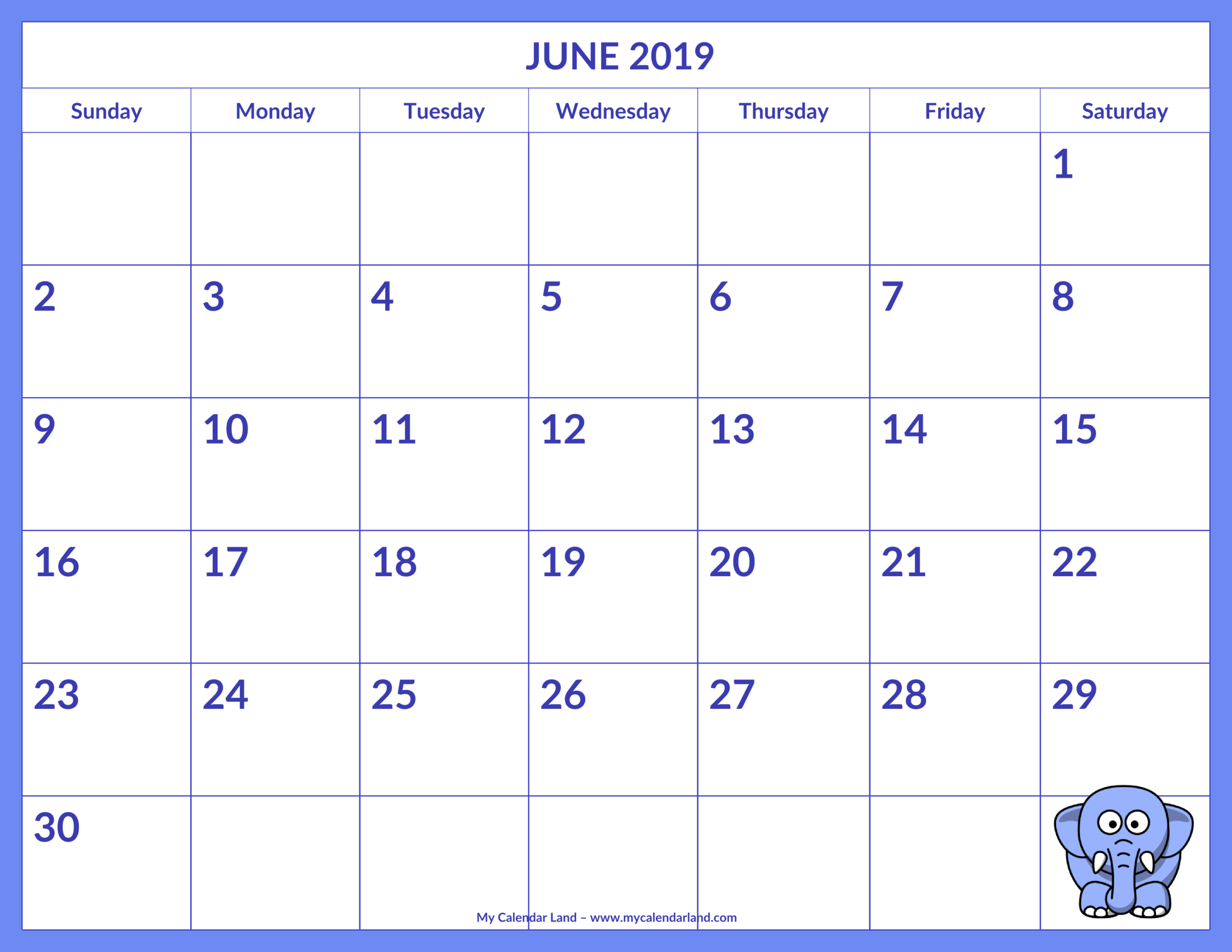 June 2019 Calendar – My Calendar Land Pertaining To Blank Calendar Template For Kids