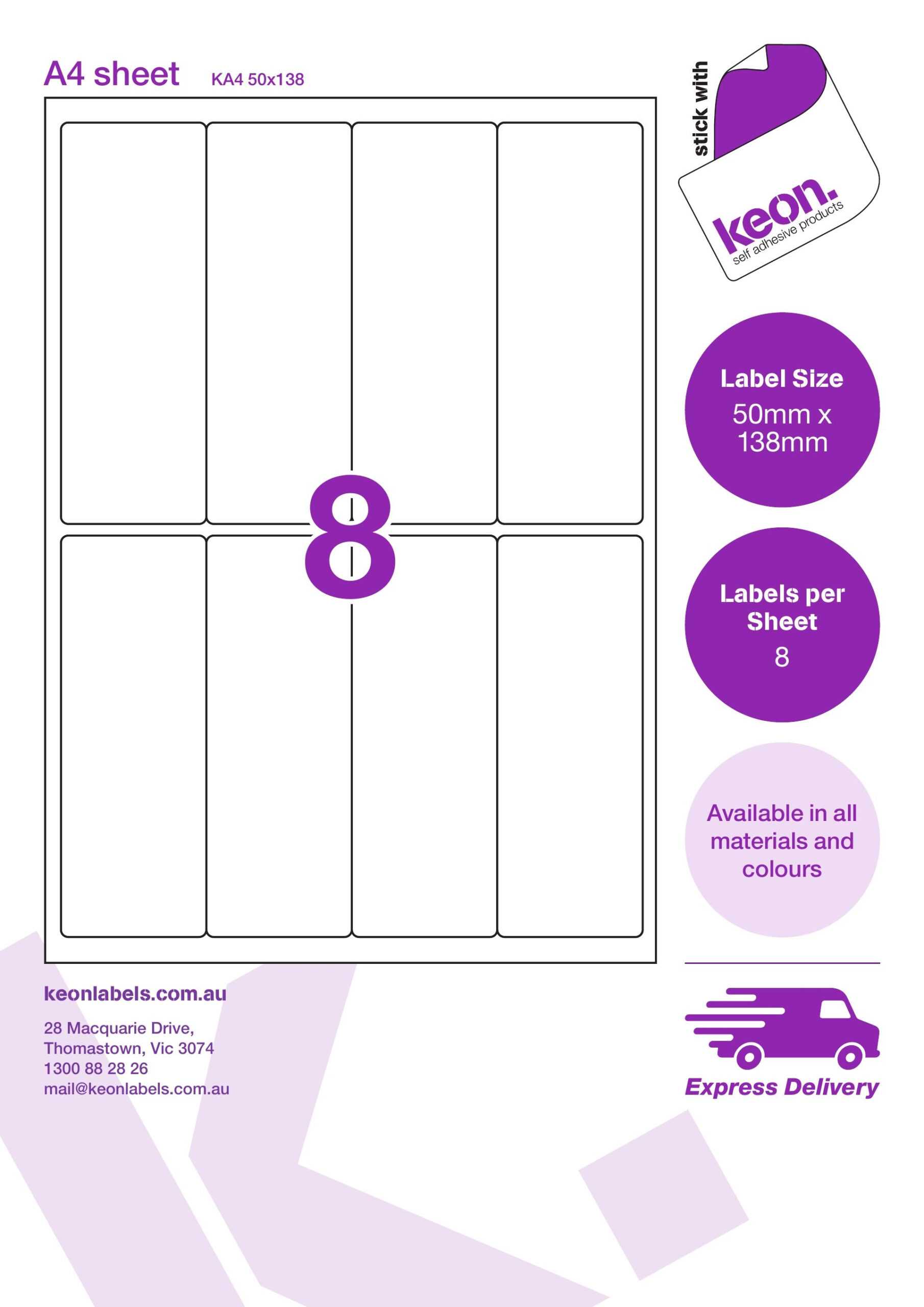 Ka4 50 X 138 R213 Inside 8 Labels Per Sheet Template Word