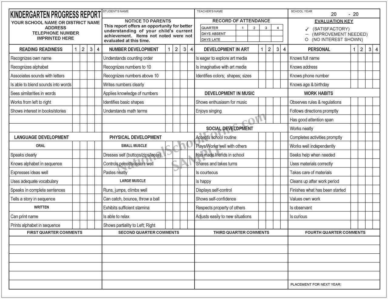 Kindergarten Progress Report – Calep.midnightpig.co Intended For Kindergarten Report Card Template