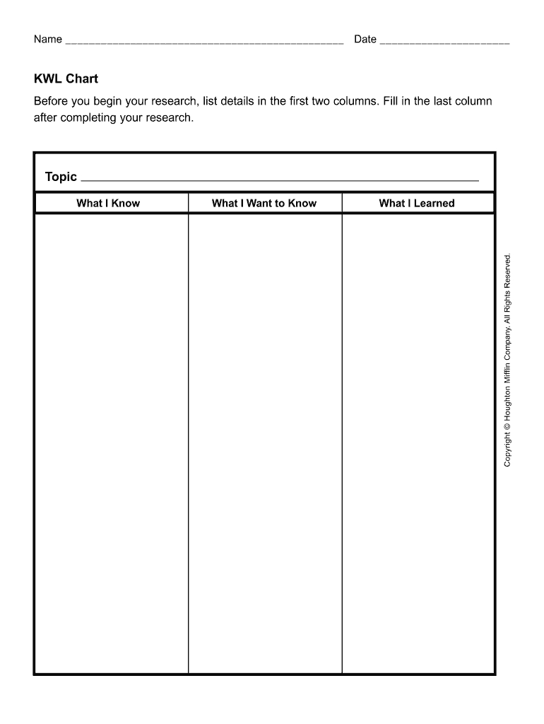 Kwl Chart Pdf – Fill Online, Printable, Fillable, Blank For Kwl Chart Template Word Document