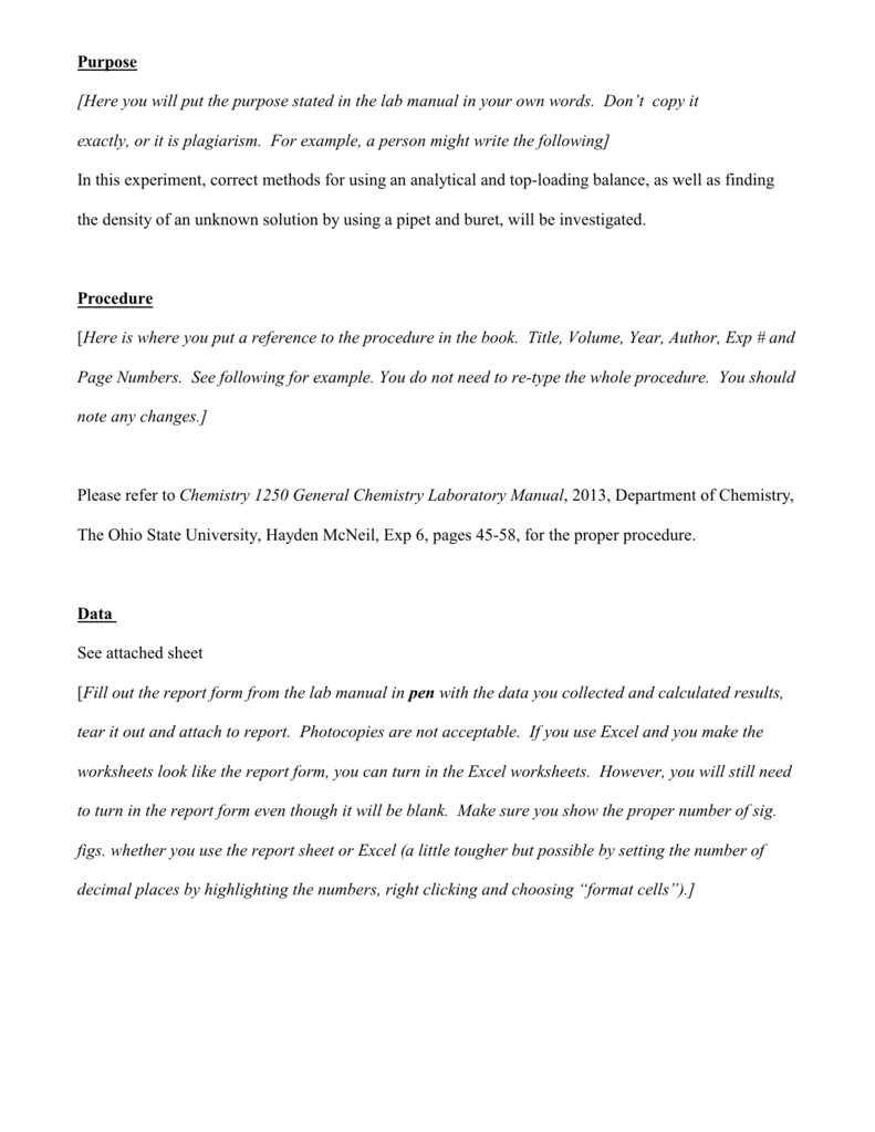 Lab Report Example – Osu Chemistry With Lab Report Template Chemistry