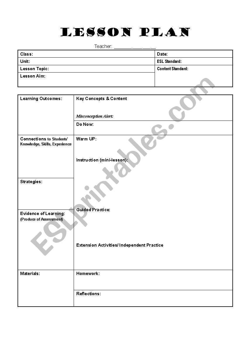 Lesson Plan Template – Esl Worksheetgracie88 Within Blank Unit Lesson Plan Template