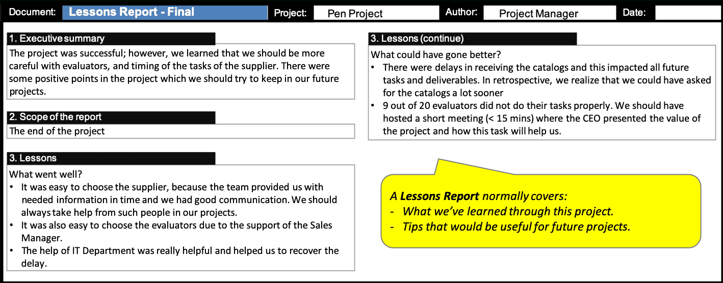 Lessons Report :: Prince2® Wiki Pertaining To Lessons Learnt Report Template