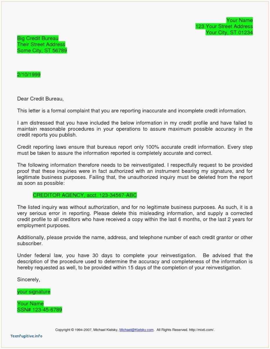 Letters To Credit Bureaus – Falep.midnightpig.co For Credit Report Dispute Letter Template