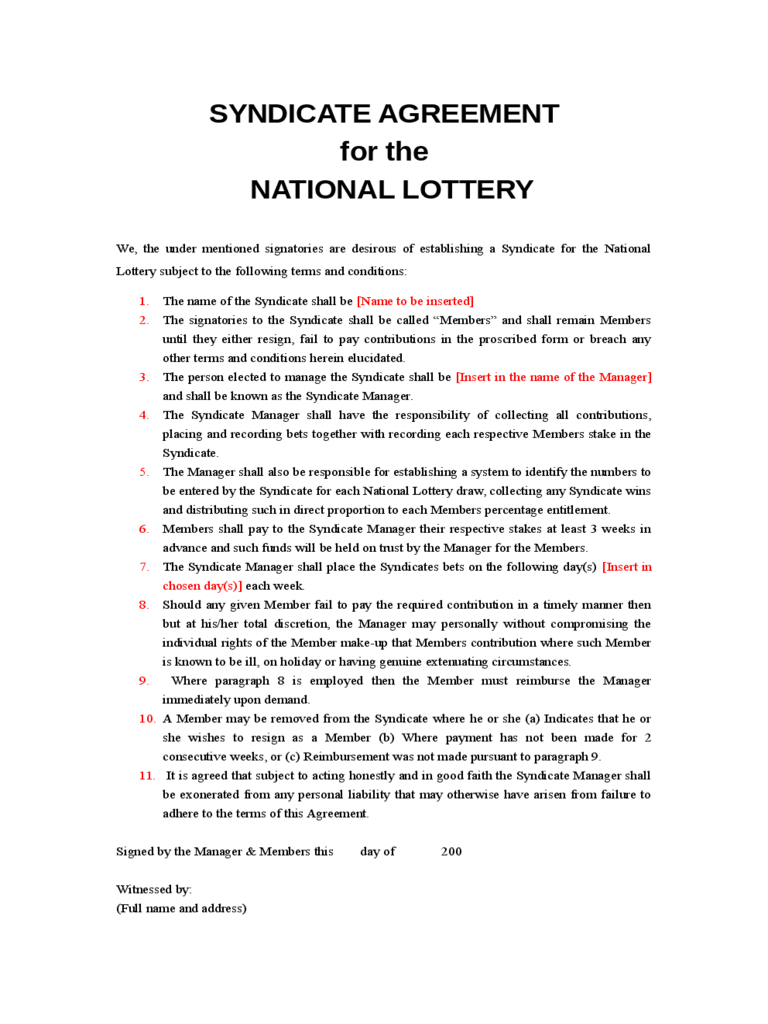 Lottery Syndicate Agreement Form - 6 Free Templates In Pdf Throughout Lottery Syndicate Agreement Template Word