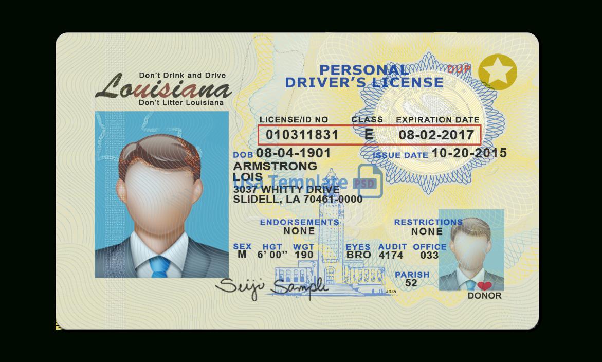 Louisiana Driver License Psd Template Within Blank Drivers License Template