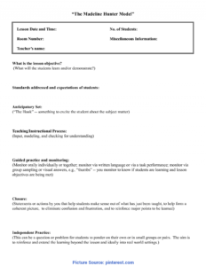 Madeline Hunter Lesson Plan Template Twiroo Com | Lesso in Madeline Hunter Lesson Plan Template Blank